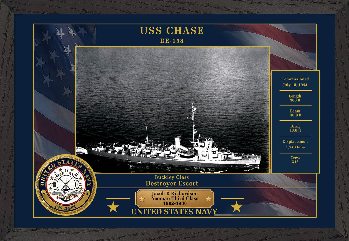 USS Chase DE-158 Framed Patriotic Photo