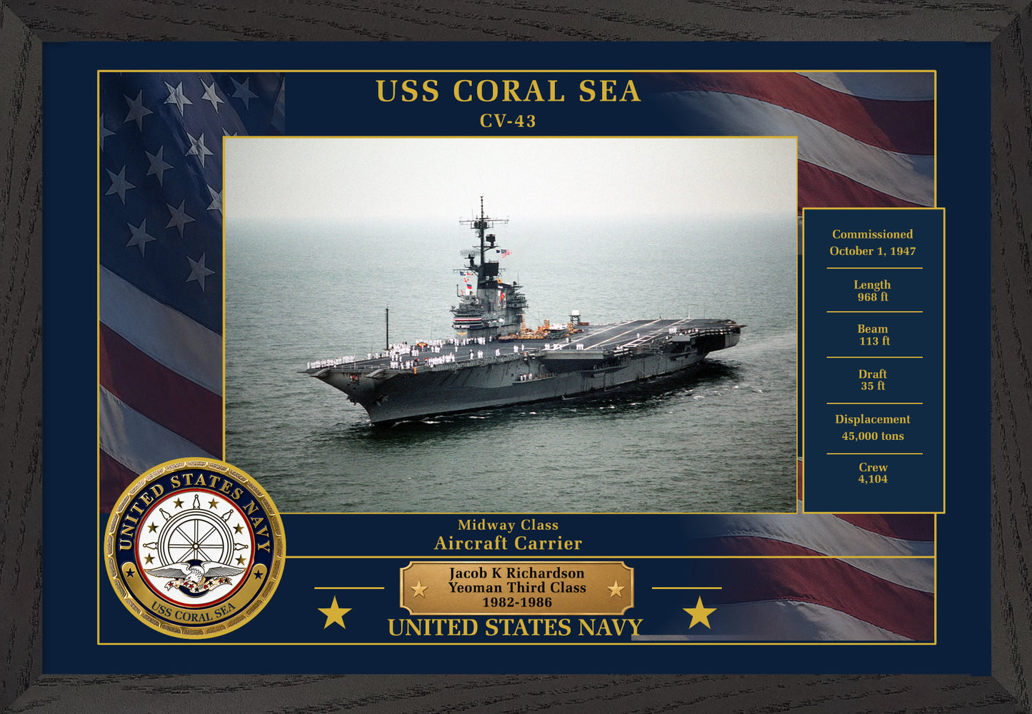 USS Coral Sea CV-43 Framed Patriotic Photo