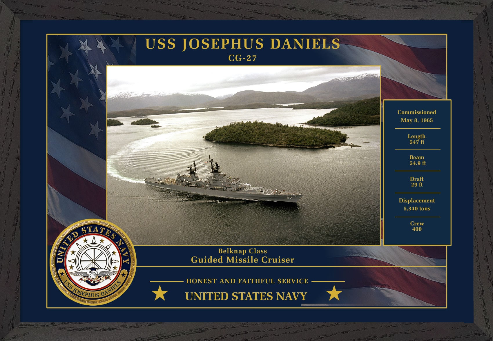 USS Josephus Daniels CG-27 Framed Patriotic Photo