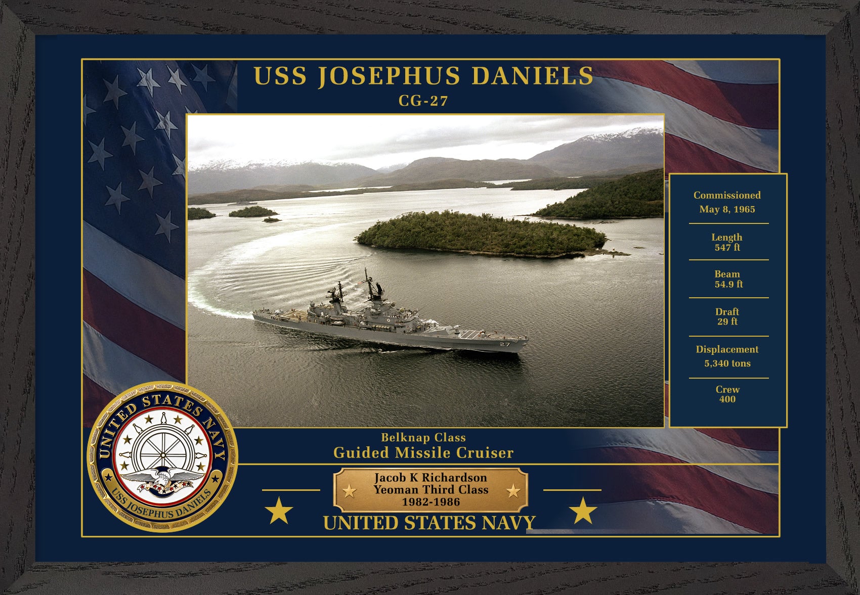 USS Josephus Daniels CG-27 Framed Patriotic Photo