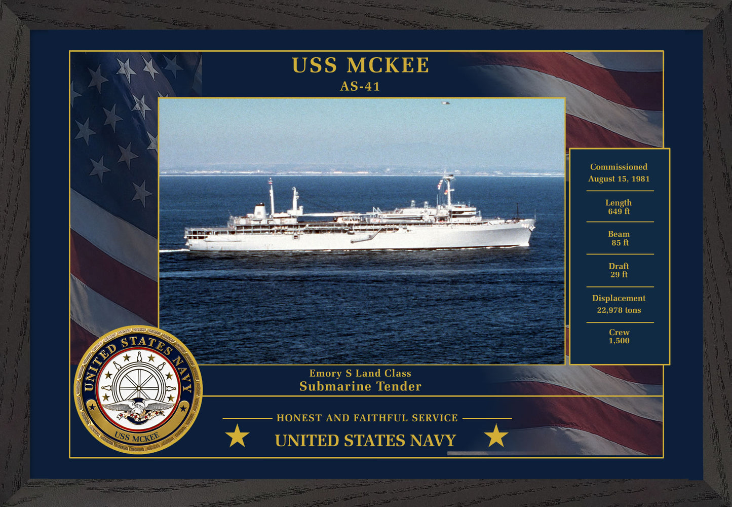 USS Mckee AS-41 Framed Patriotic Photo
