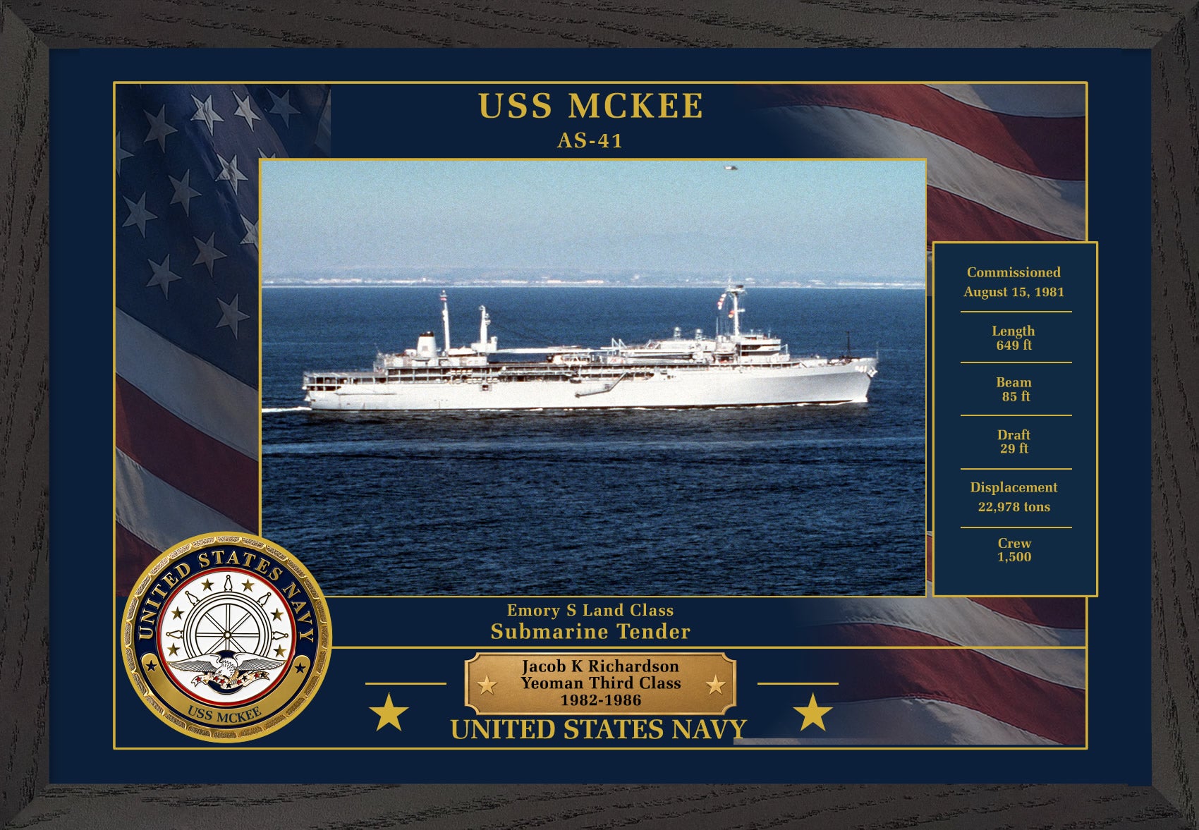 USS Mckee AS-41 Framed Patriotic Photo