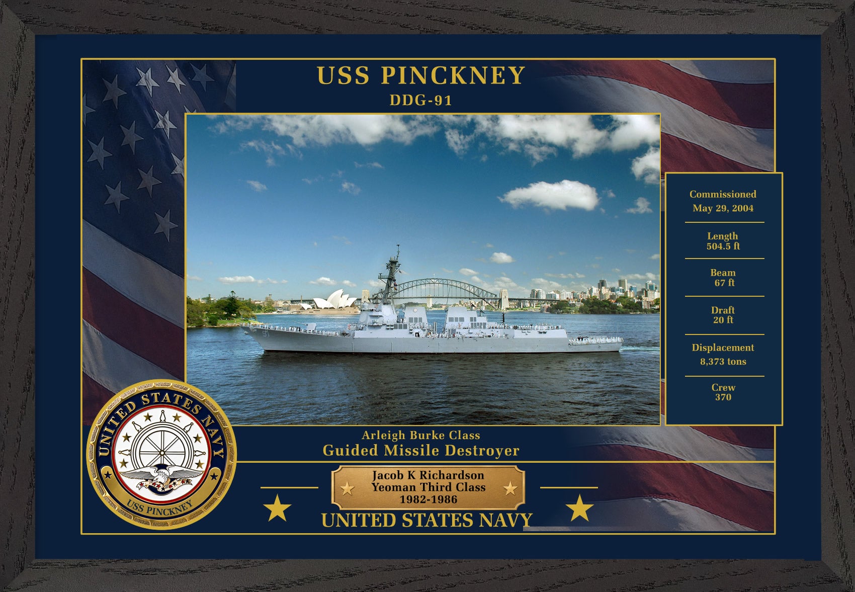 USS Pinckney DDG-91 Framed Patriotic Photo