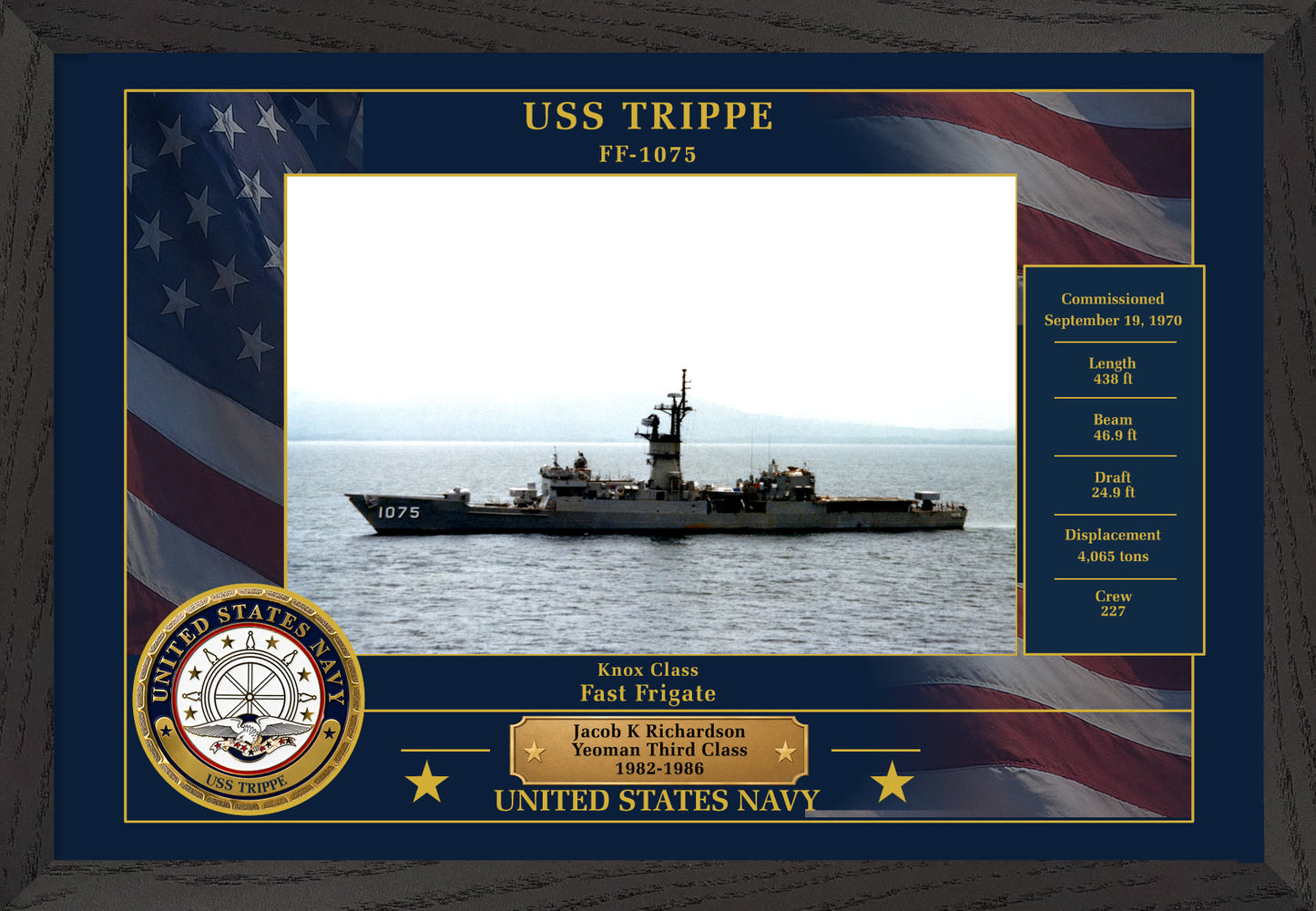 USS Trippe FF-1075 Framed Patriotic Photo