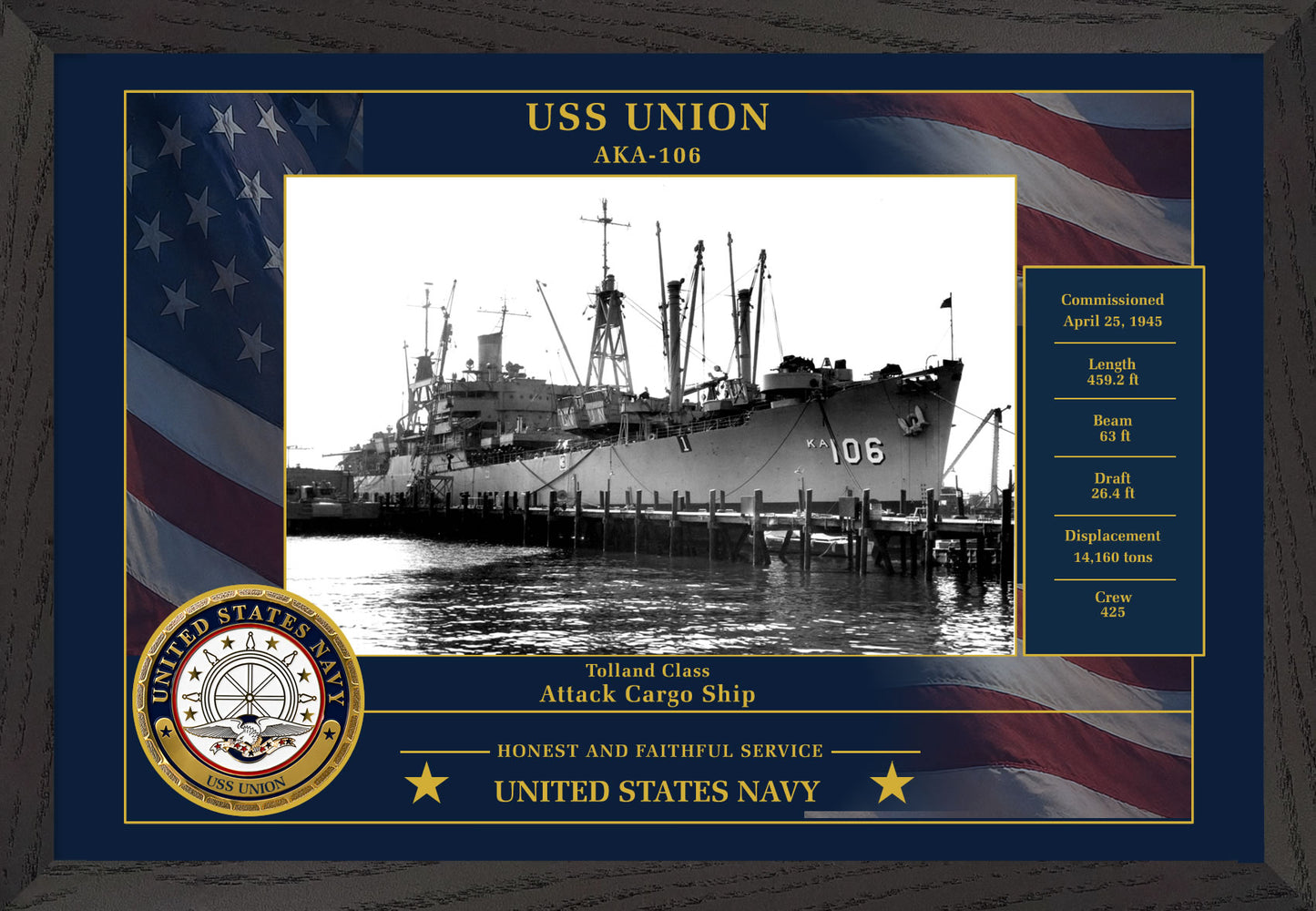 USS Union AKA-106 Framed Patriotic Photo