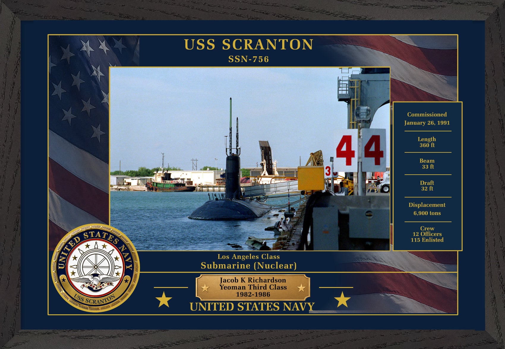 USS Scranton SSN-756 Framed Patriotic Photo