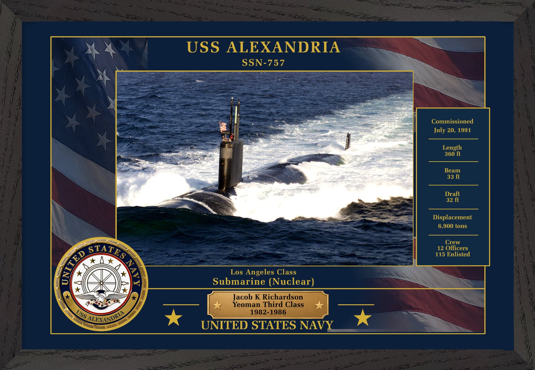 USS Alexandria SSN-757 Framed Patriotic Photo