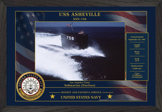 USS Asheville SSN-758 Framed Patriotic Photo