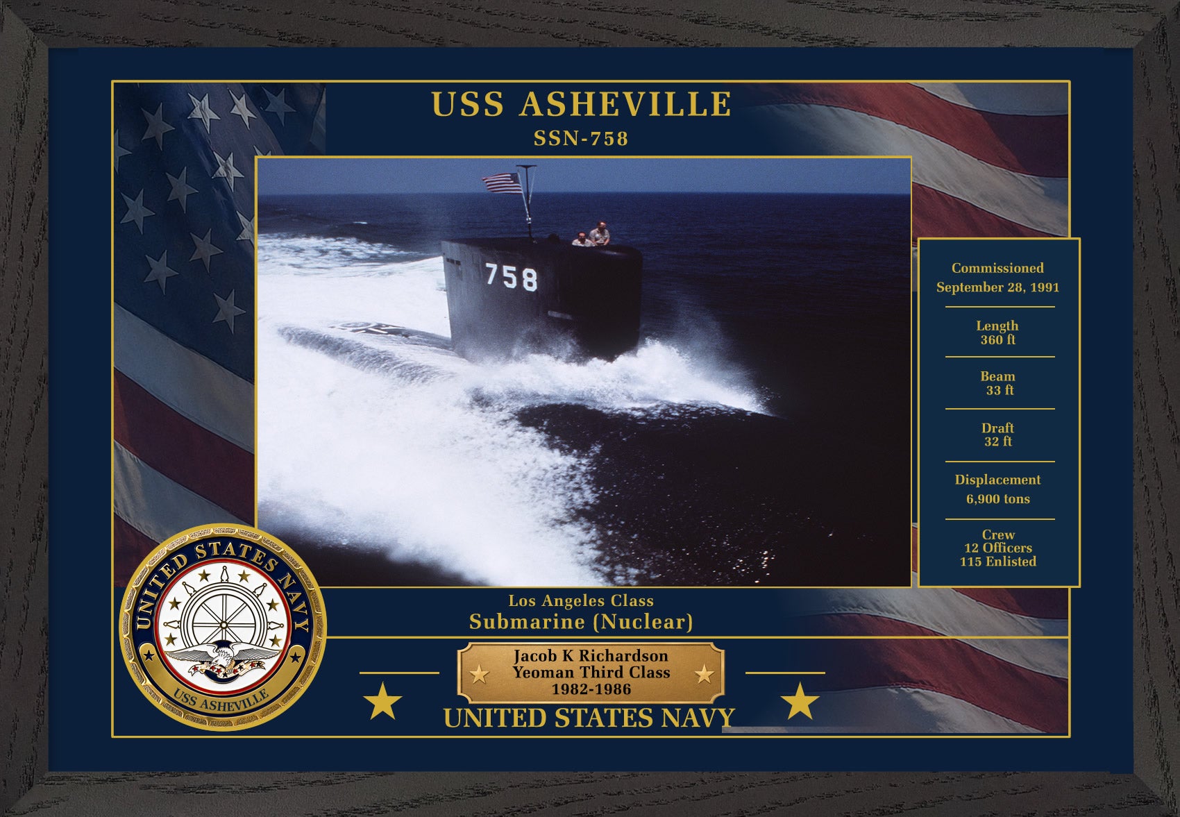 USS Asheville SSN-758 Framed Patriotic Photo
