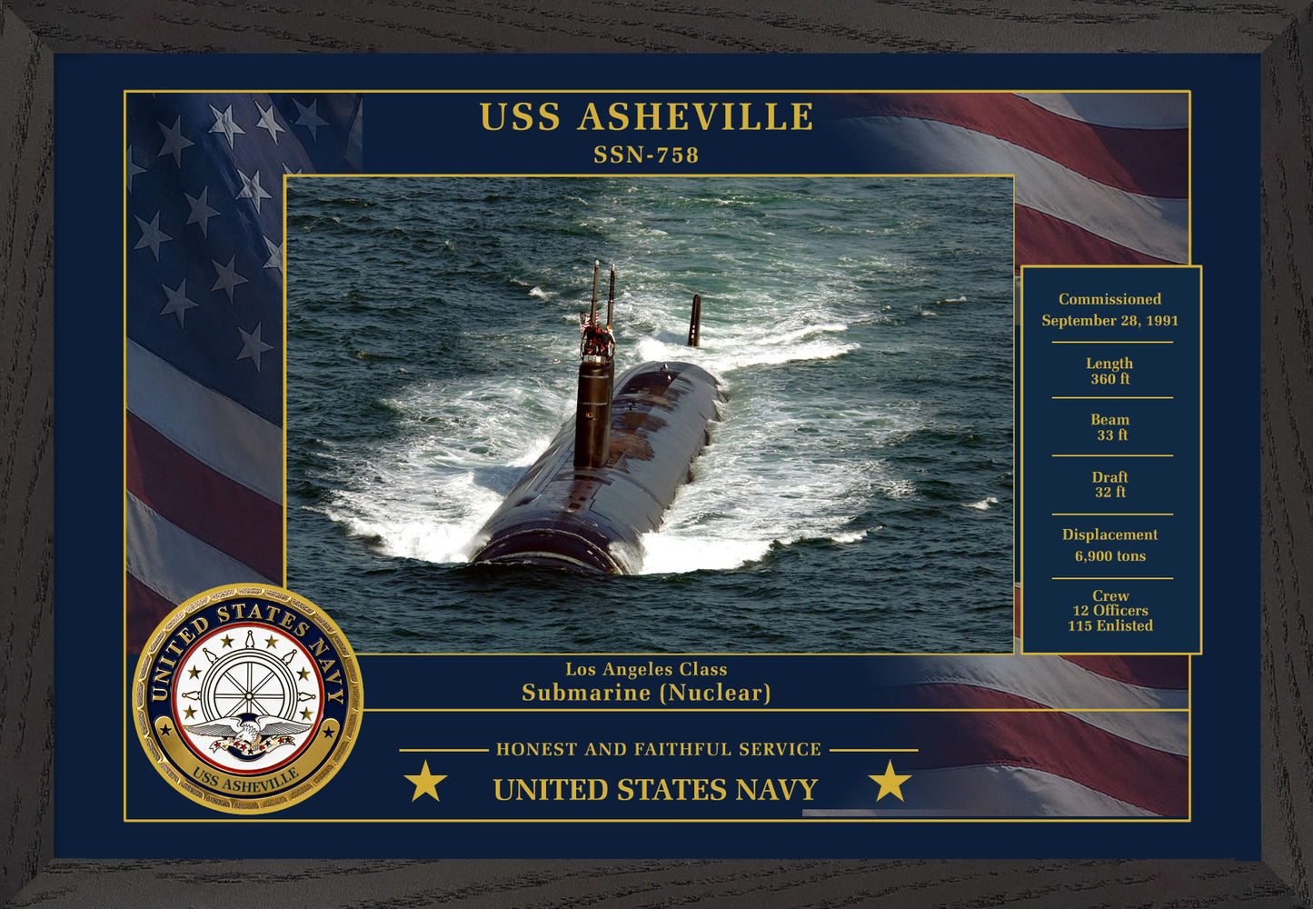 USS Asheville SSN-758 Framed Patriotic Photo