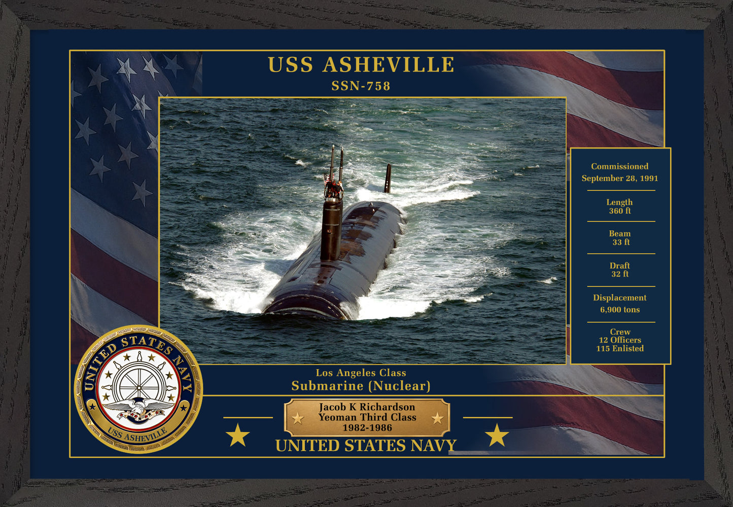 USS Asheville SSN-758 Framed Patriotic Photo
