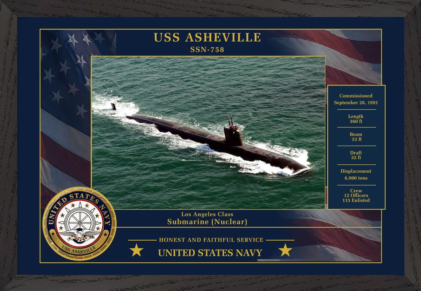 USS Asheville SSN-758 Framed Patriotic Photo