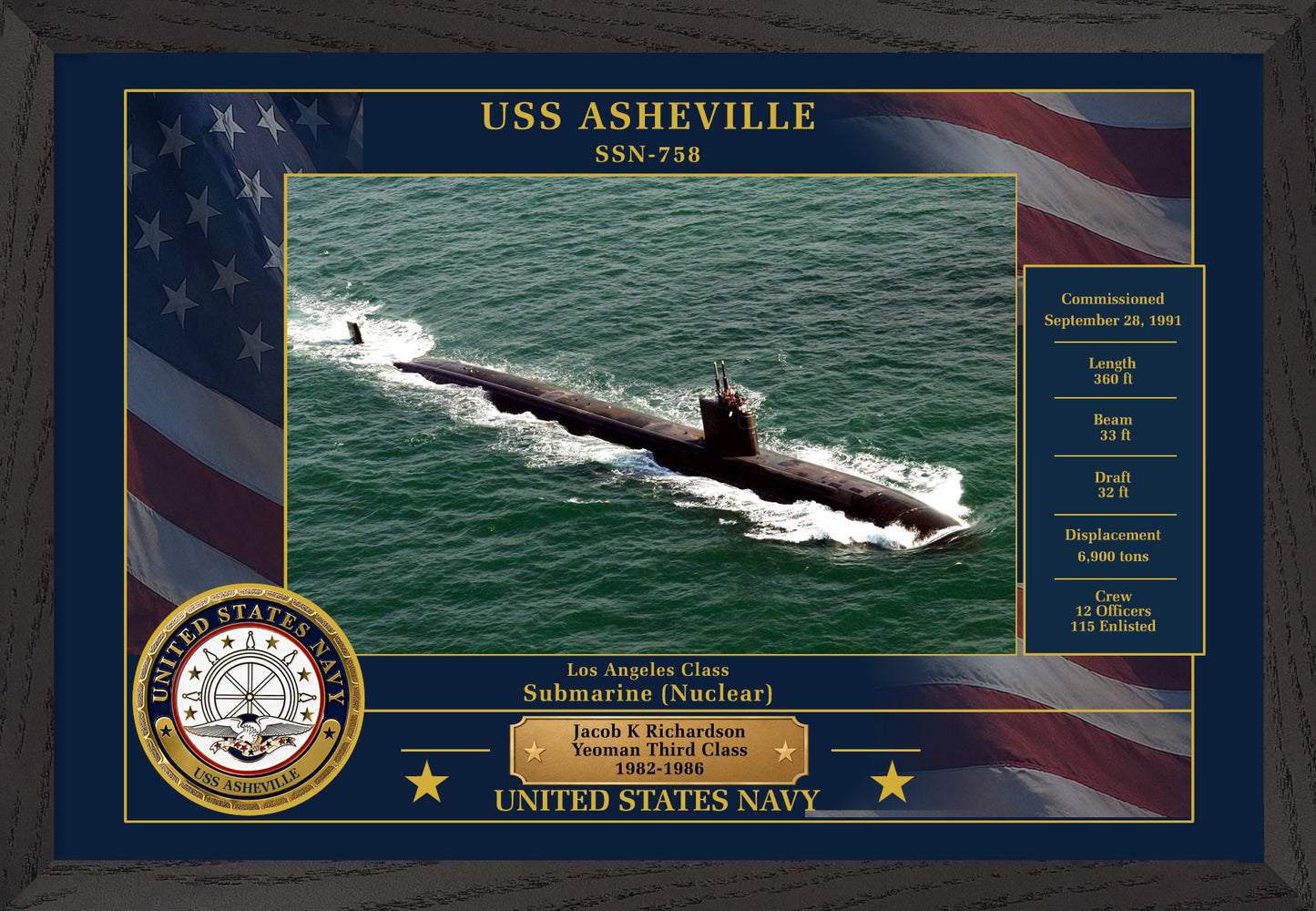 USS Asheville SSN-758 Framed Patriotic Photo