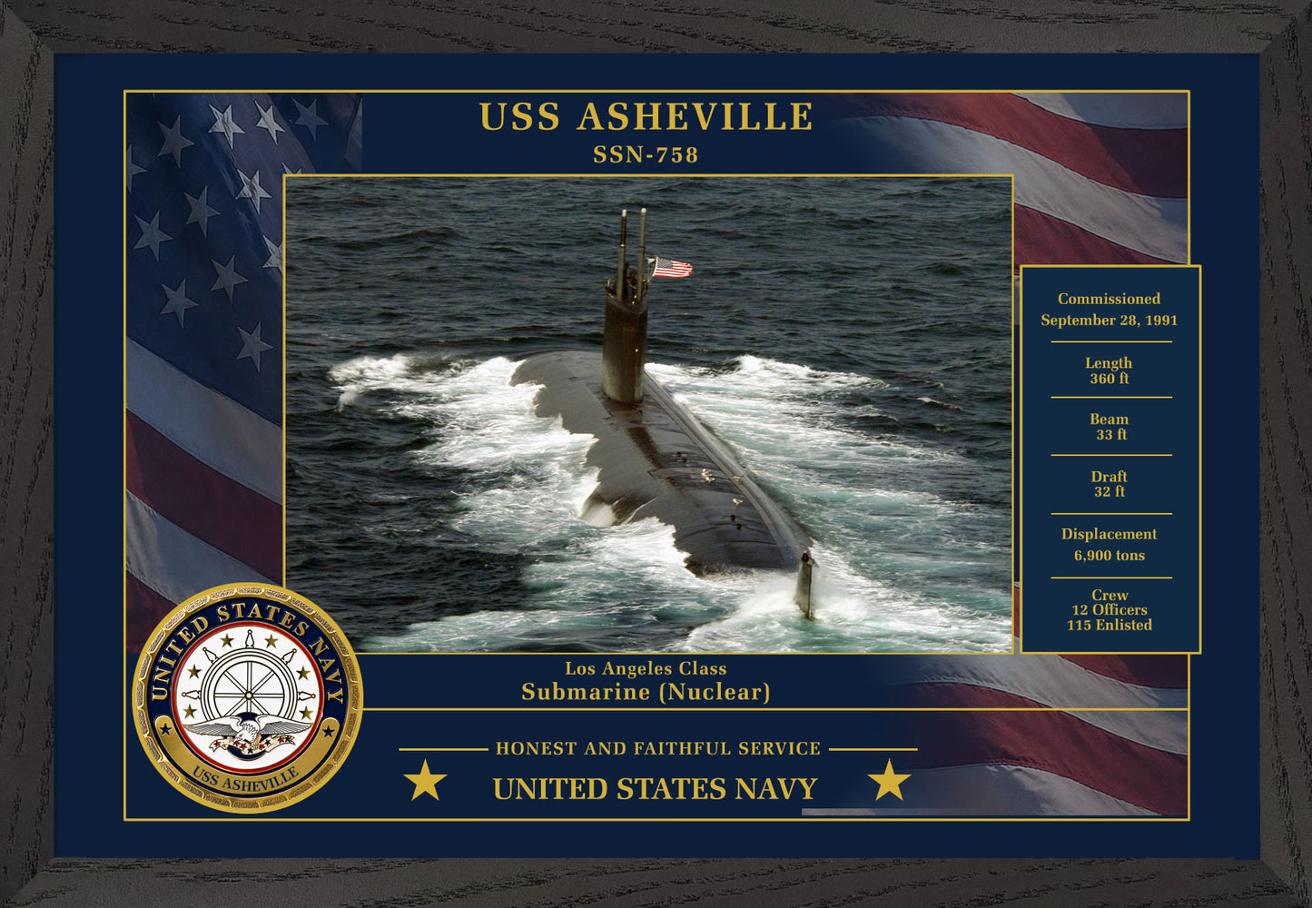 USS Asheville SSN-758 Framed Patriotic Photo