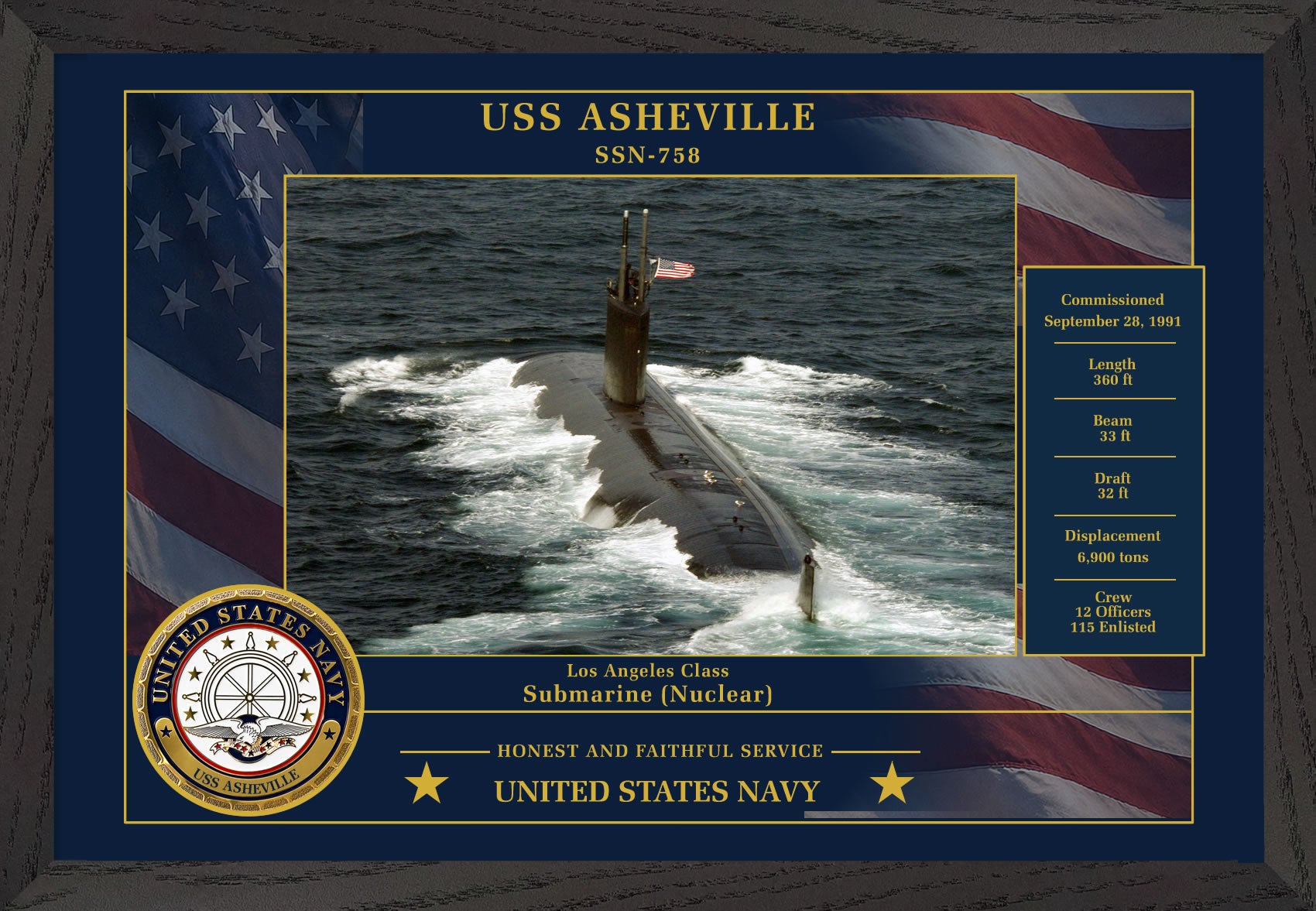 USS Asheville SSN-758 Framed Patriotic Photo