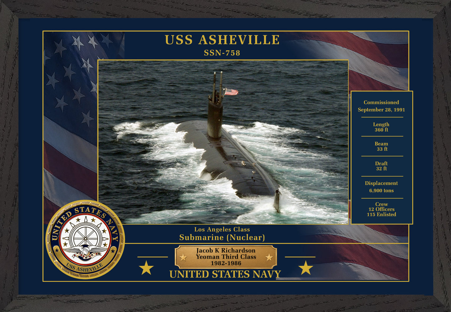 USS Asheville SSN-758 Framed Patriotic Photo