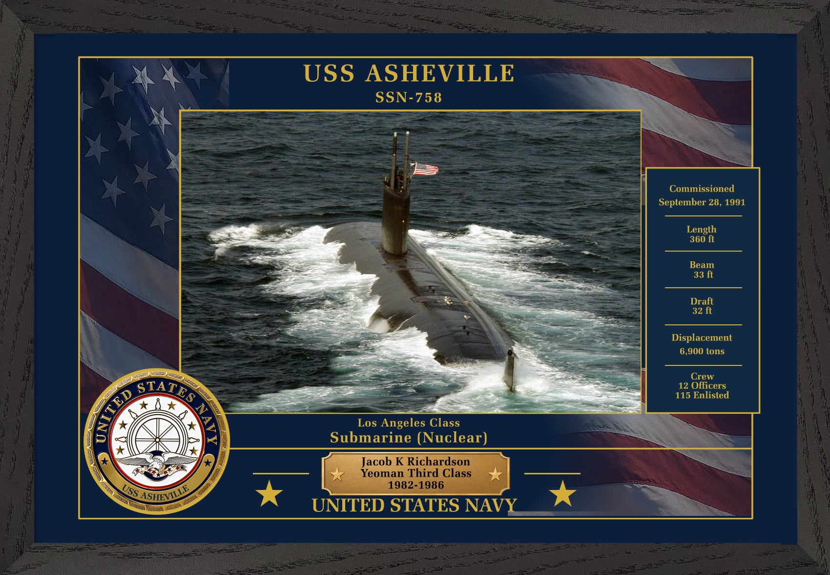 USS Asheville SSN-758 Framed Patriotic Photo