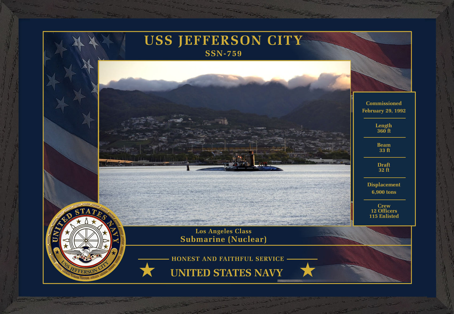 USS Jefferson City SSN-759 Framed Patriotic Photo