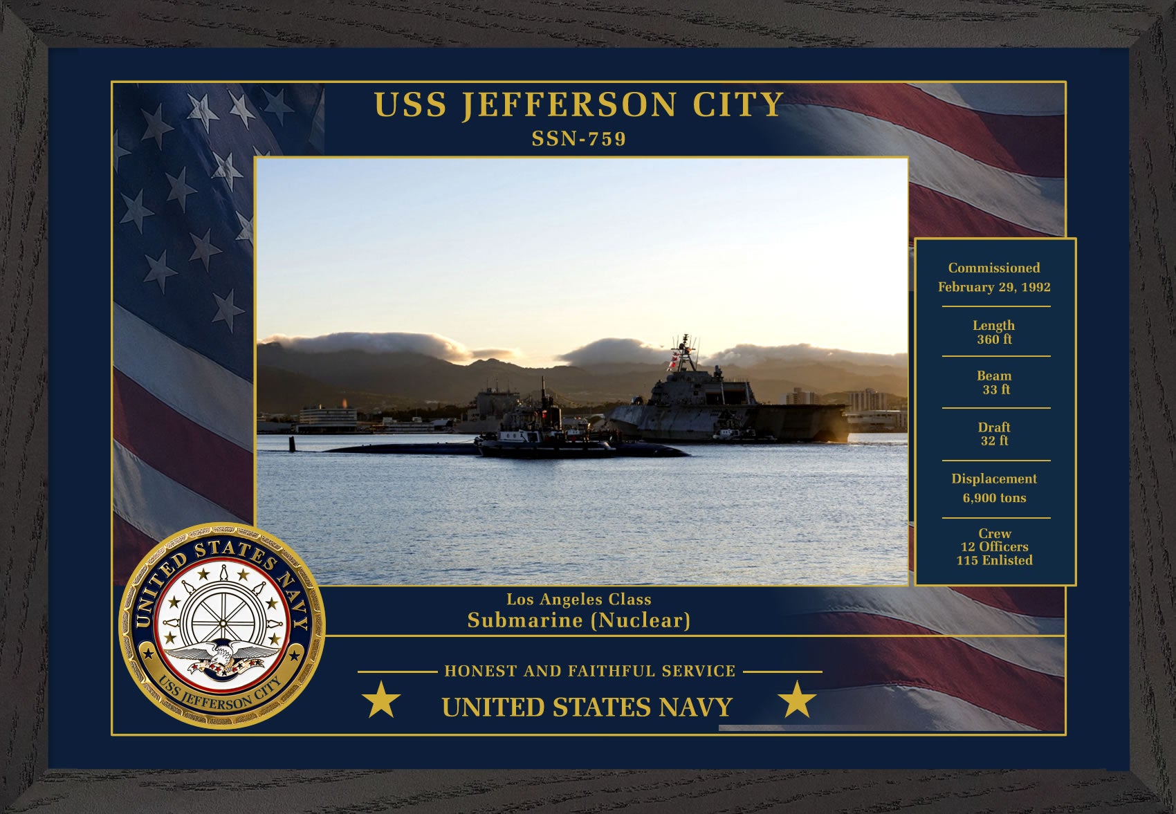 USS Jefferson City SSN-759 Framed Patriotic Photo