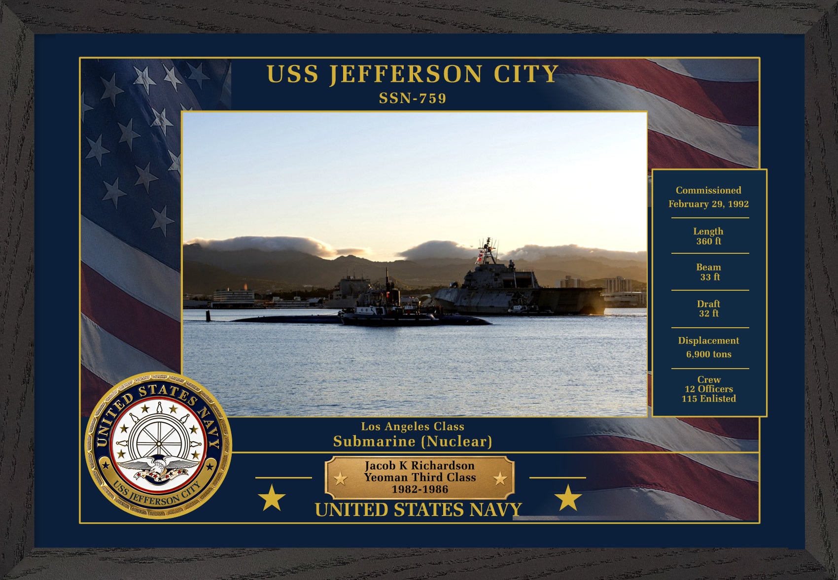 USS Jefferson City SSN-759 Framed Patriotic Photo