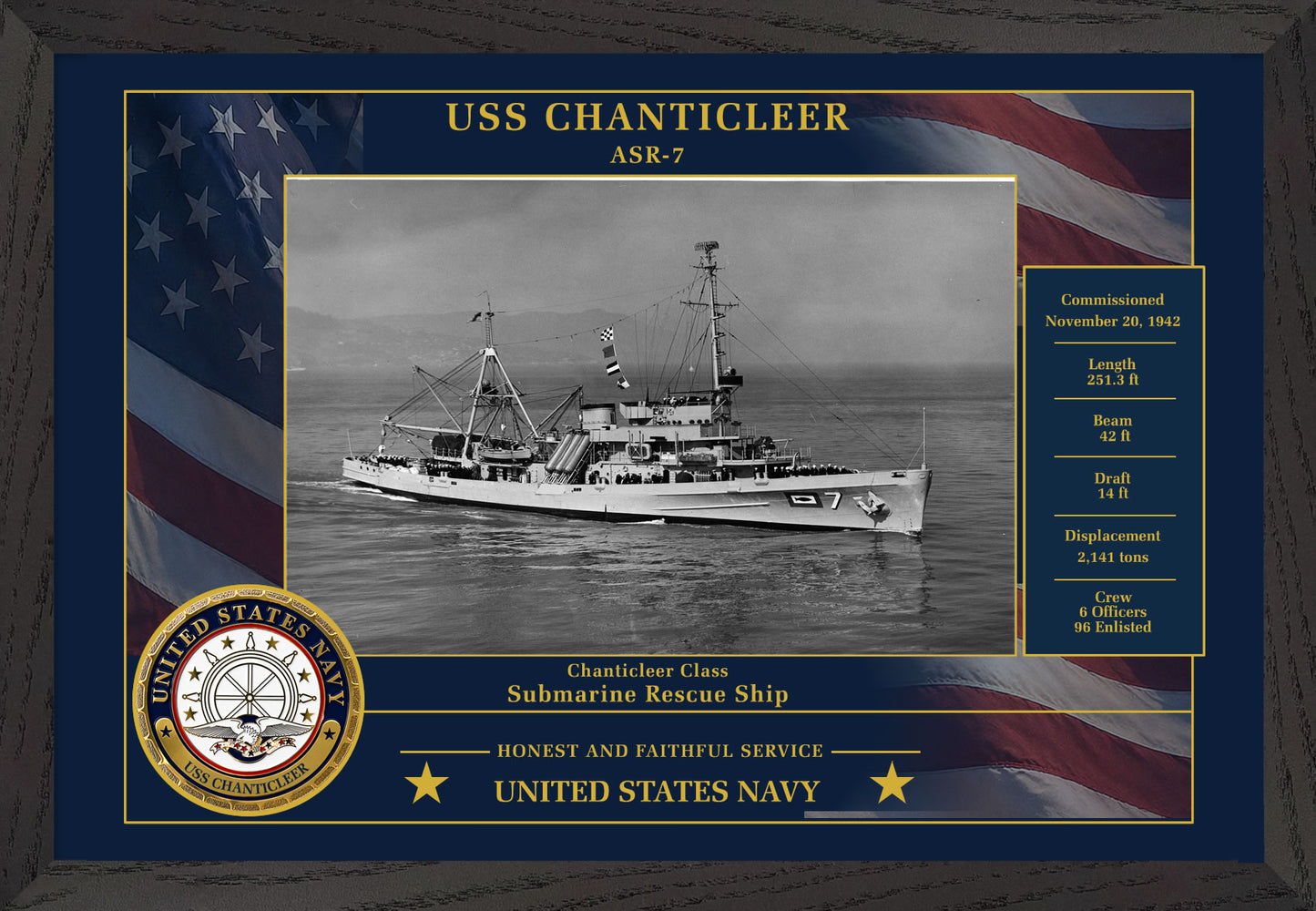 USS Chanticleer ASR-7 Framed Patriotic Photo