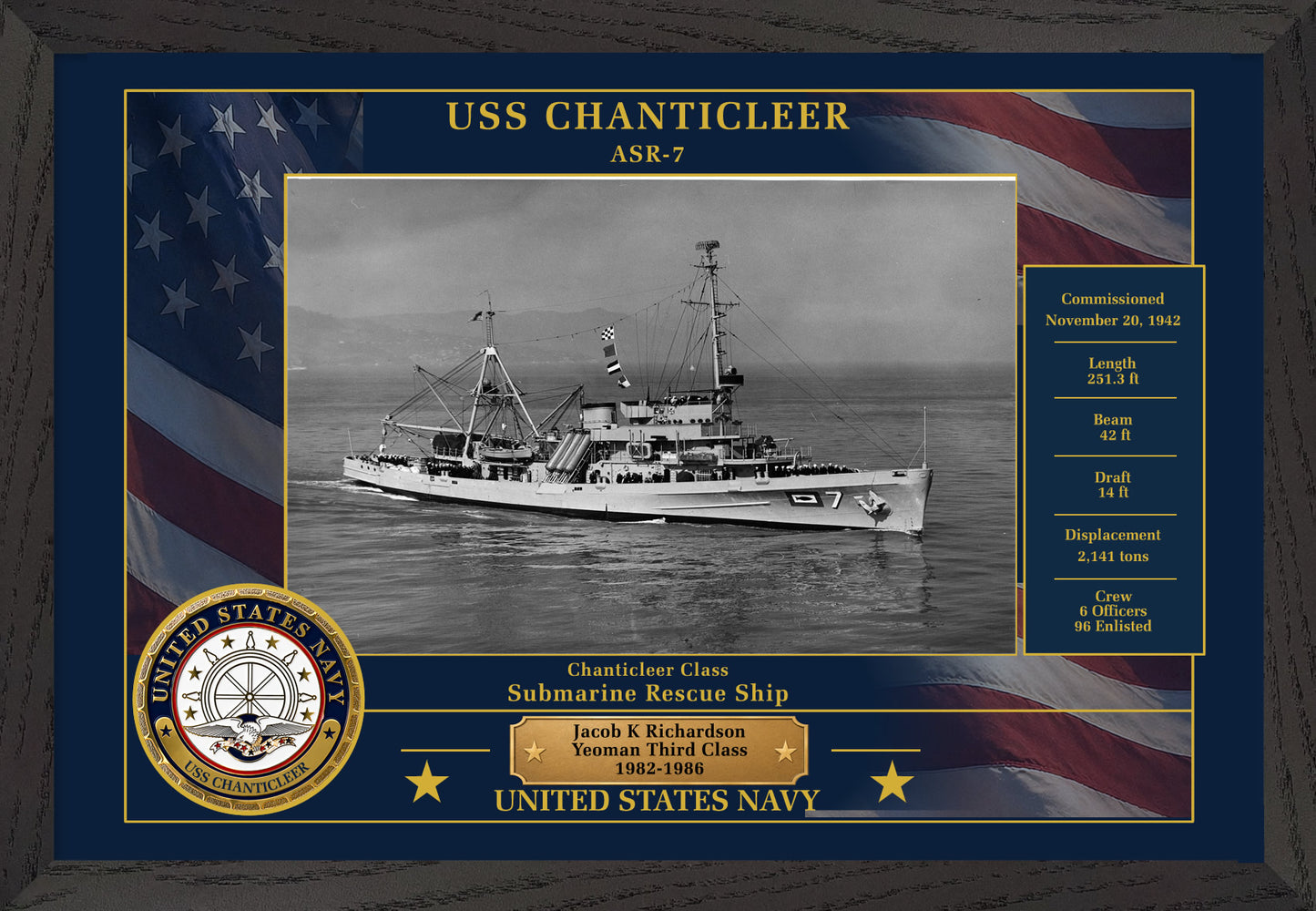 USS Chanticleer ASR-7 Framed Patriotic Photo