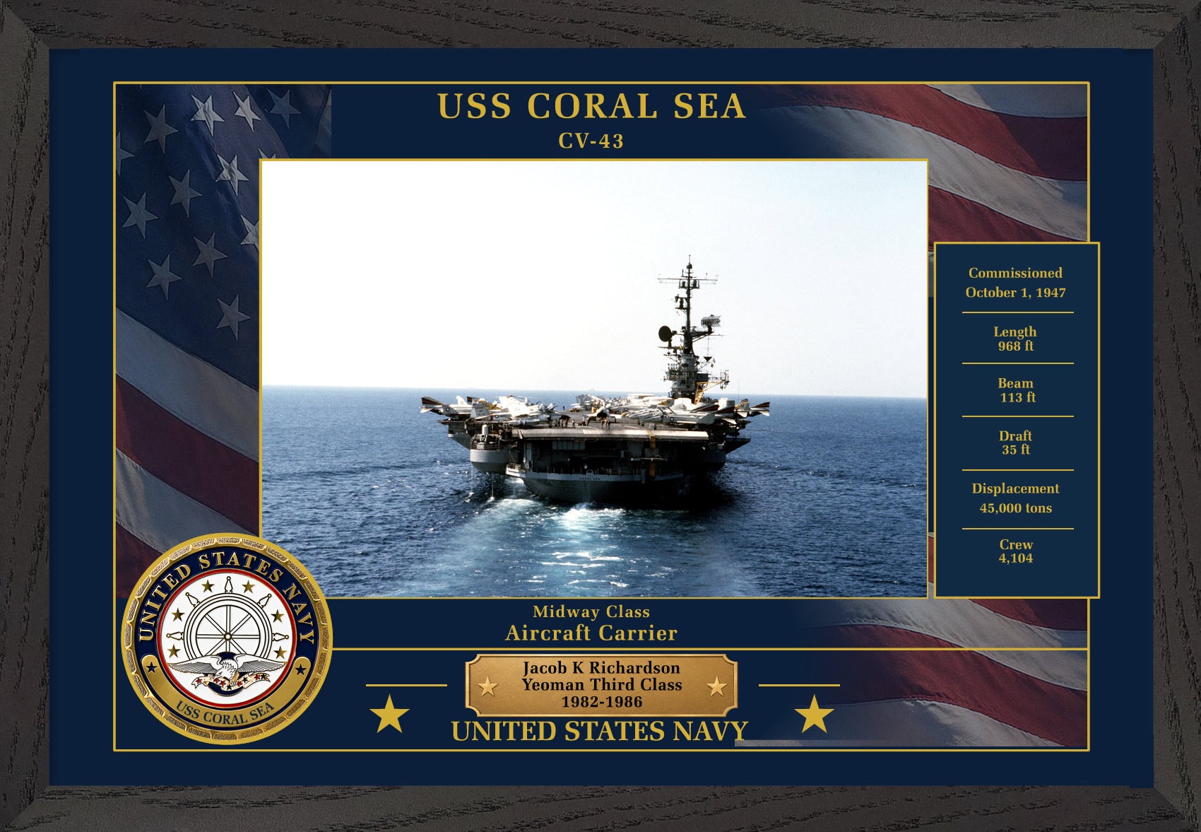 USS Coral Sea CV-43 Framed Patriotic Photo