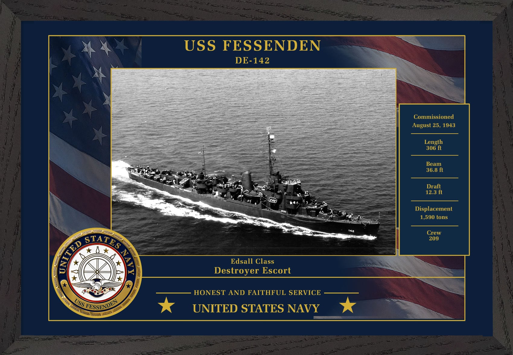 USS Fessenden DE-142 Framed Patriotic Photo