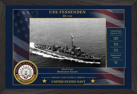 USS Fessenden DE-142 Framed Patriotic Photo