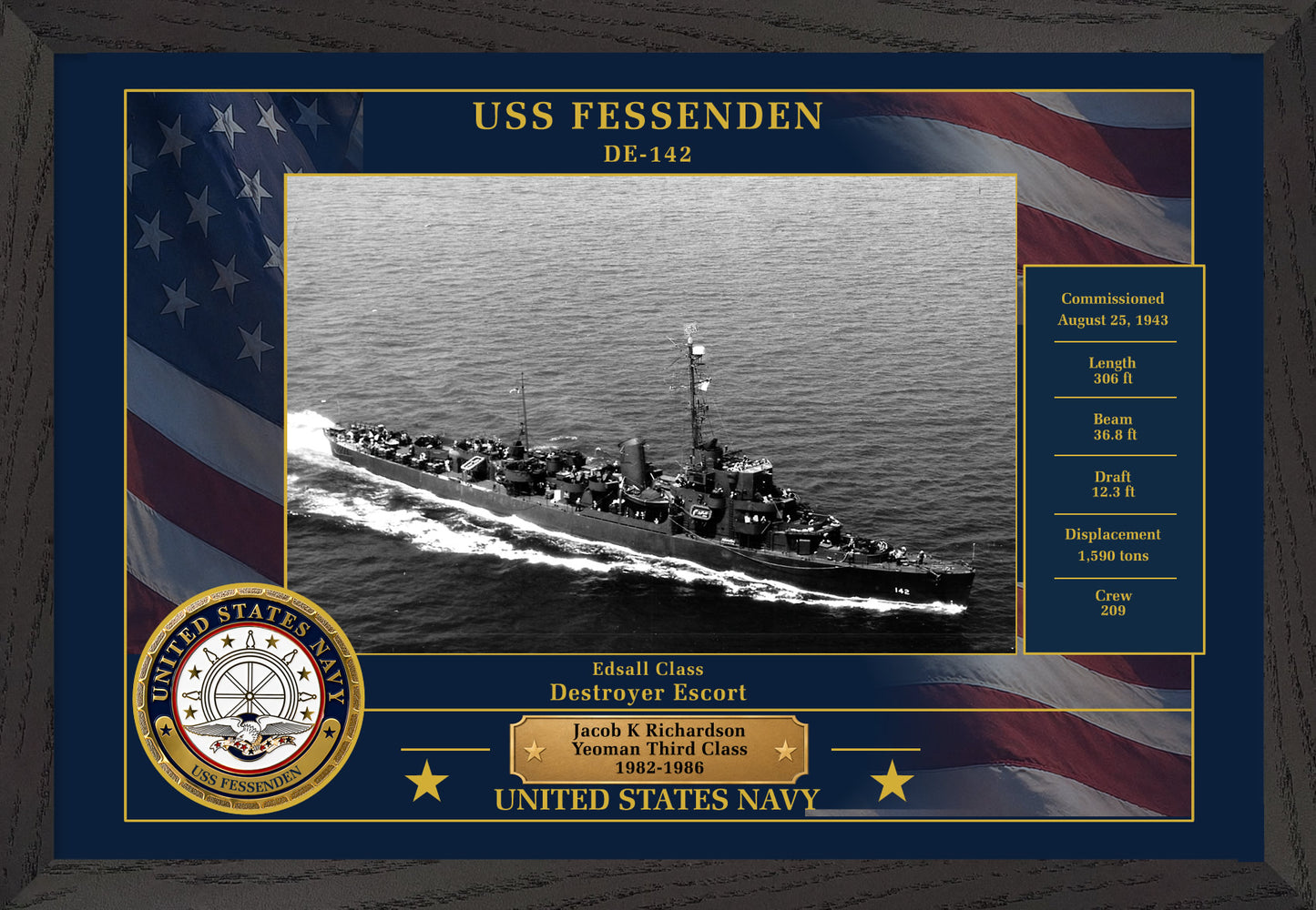 USS Fessenden DE-142 Framed Patriotic Photo