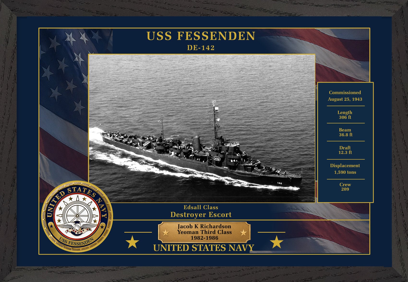 USS Fessenden DE-142 Framed Patriotic Photo