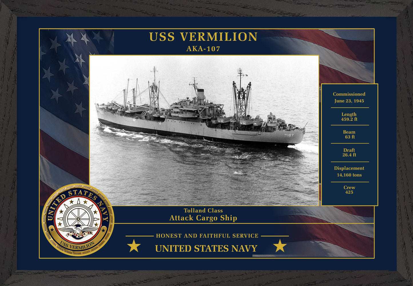 USS Vermilion AKA-107 Framed Patriotic Photo