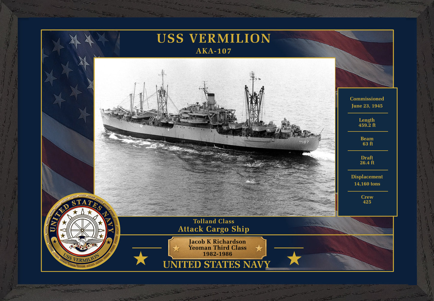USS Vermilion AKA-107 Framed Patriotic Photo