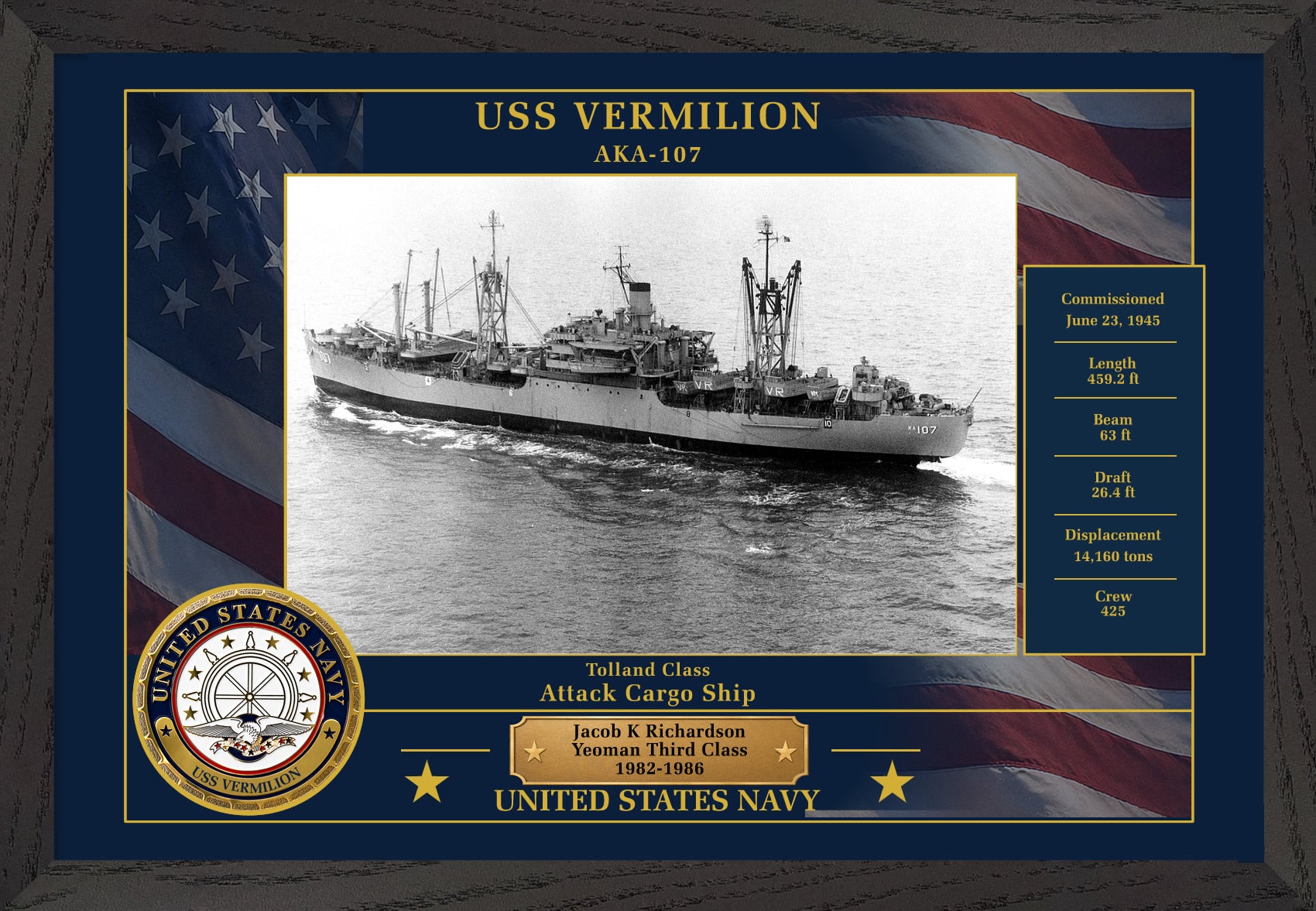 USS Vermilion AKA-107 Framed Patriotic Photo