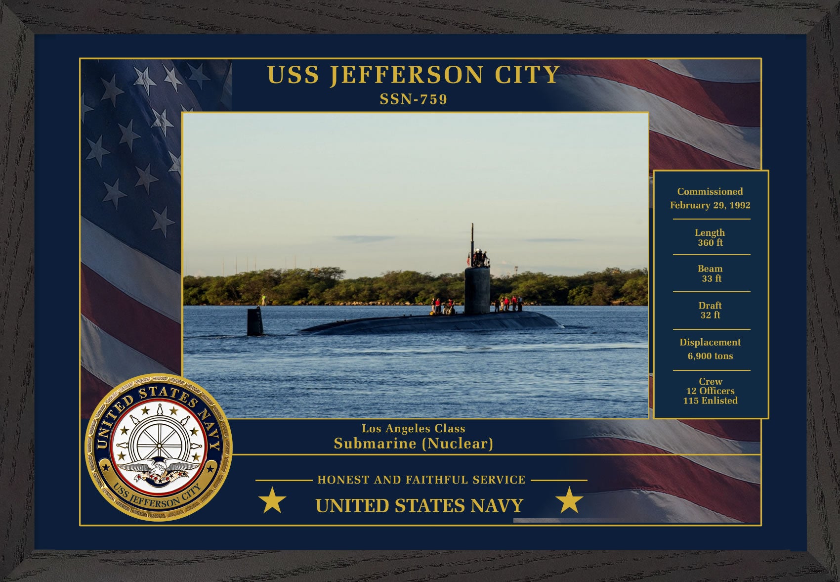 USS Jefferson City SSN-759 Framed Patriotic Photo