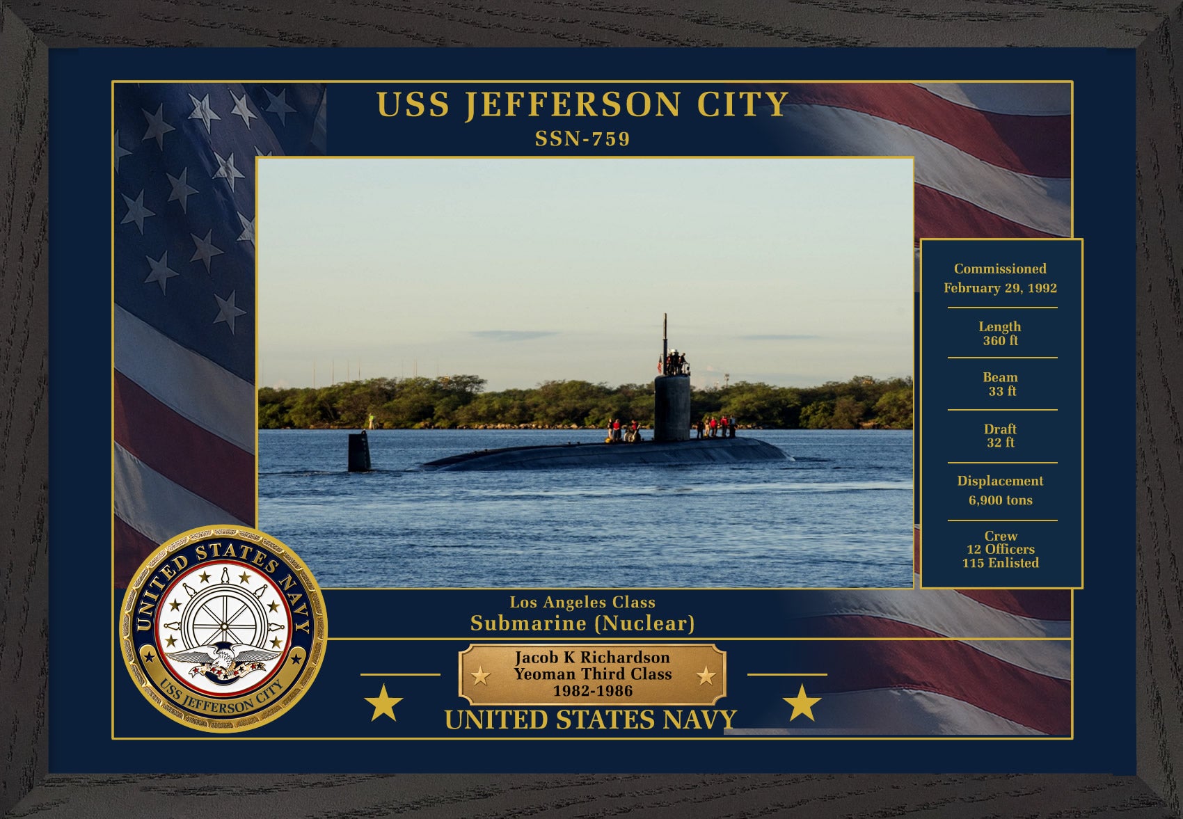 USS Jefferson City SSN-759 Framed Patriotic Photo