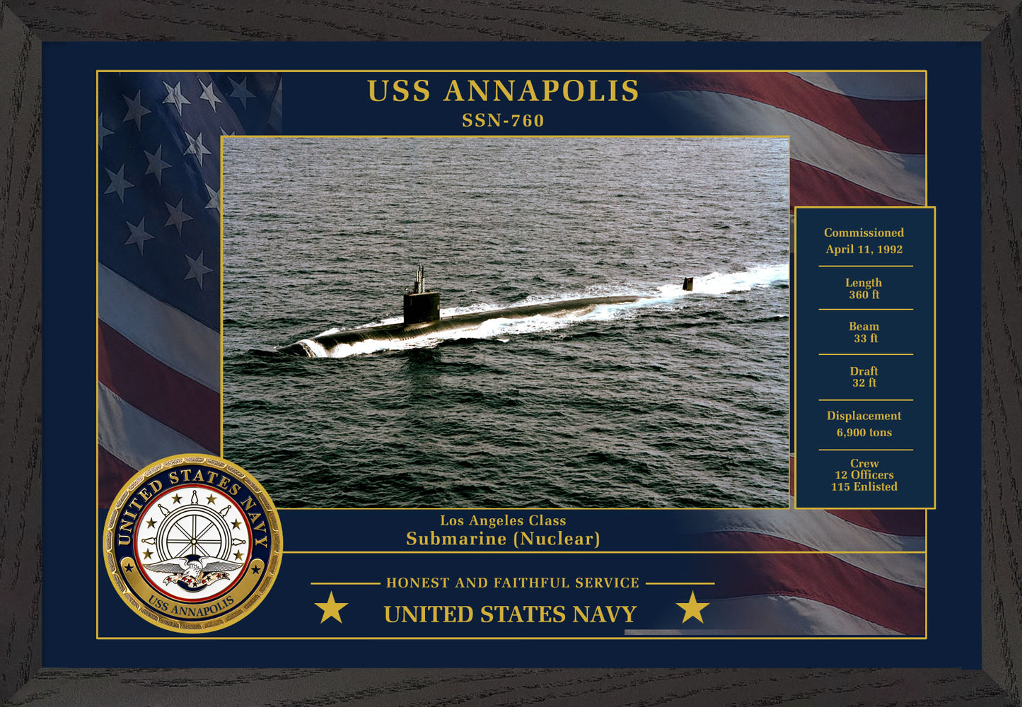 USS Annapolis SSN-760 Framed Patriotic Photo