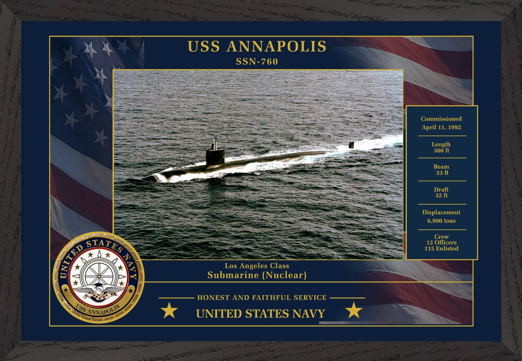 USS Annapolis SSN-760 Framed Patriotic Photo