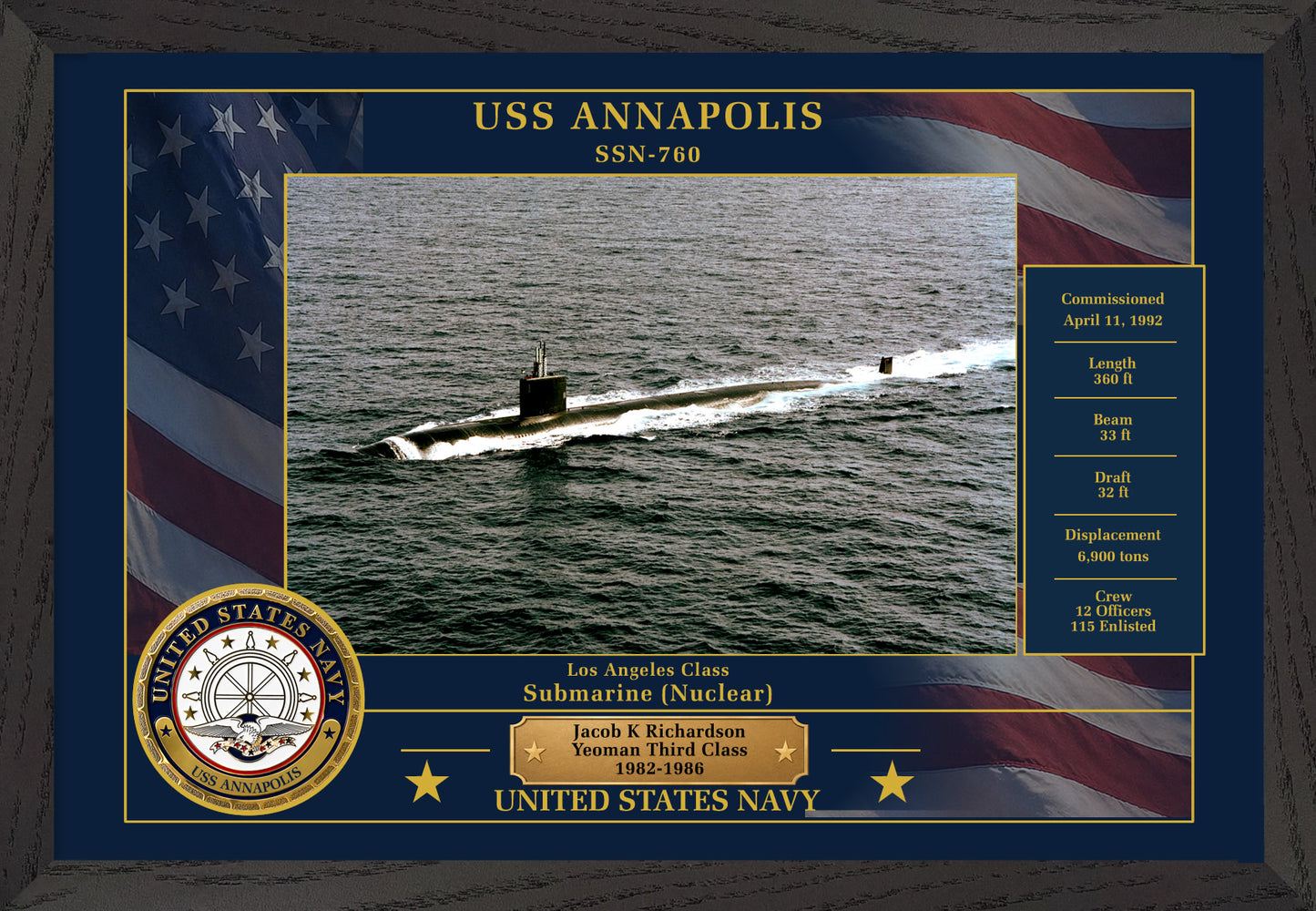 USS Annapolis SSN-760 Framed Patriotic Photo