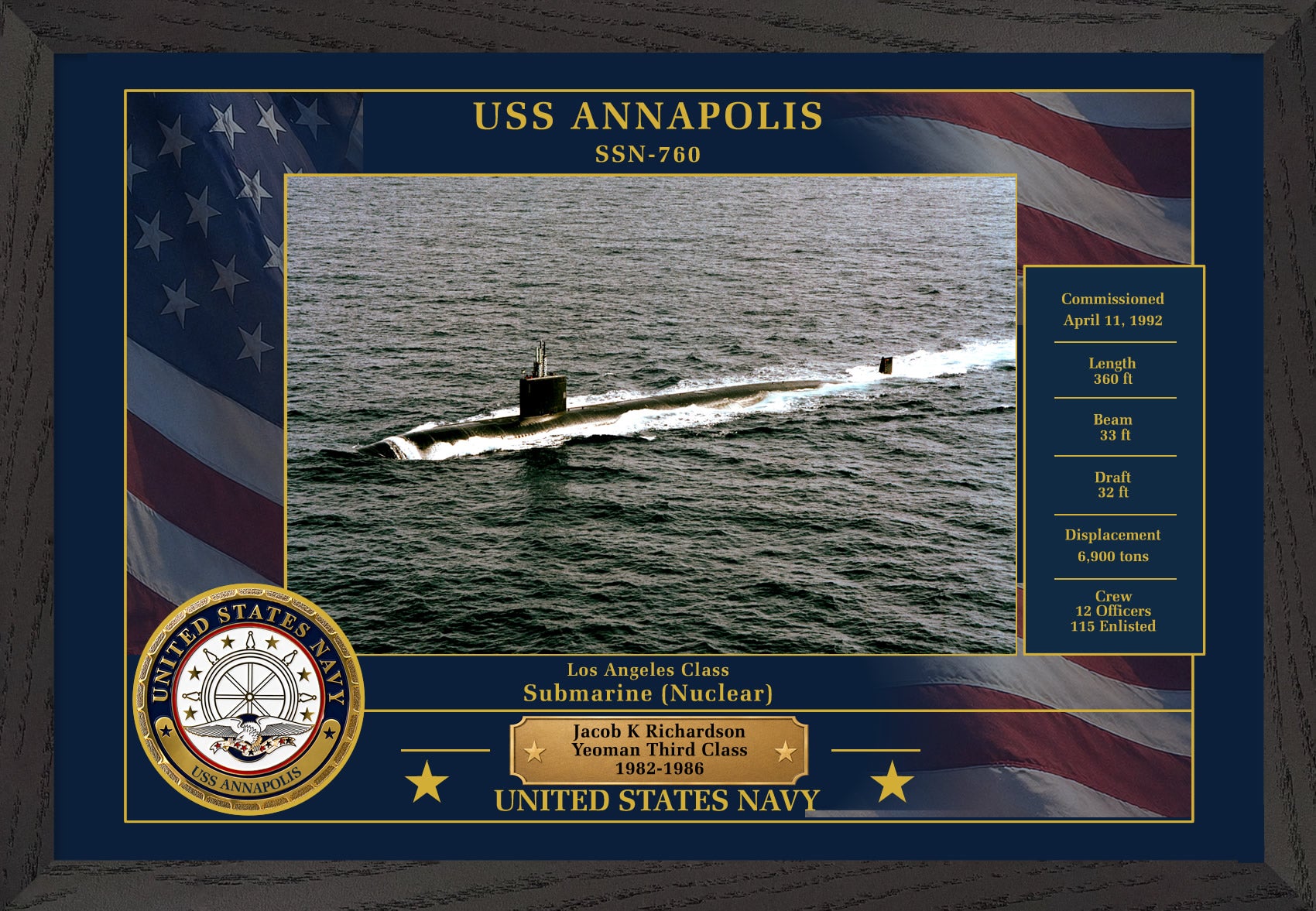 USS Annapolis SSN-760 Framed Patriotic Photo