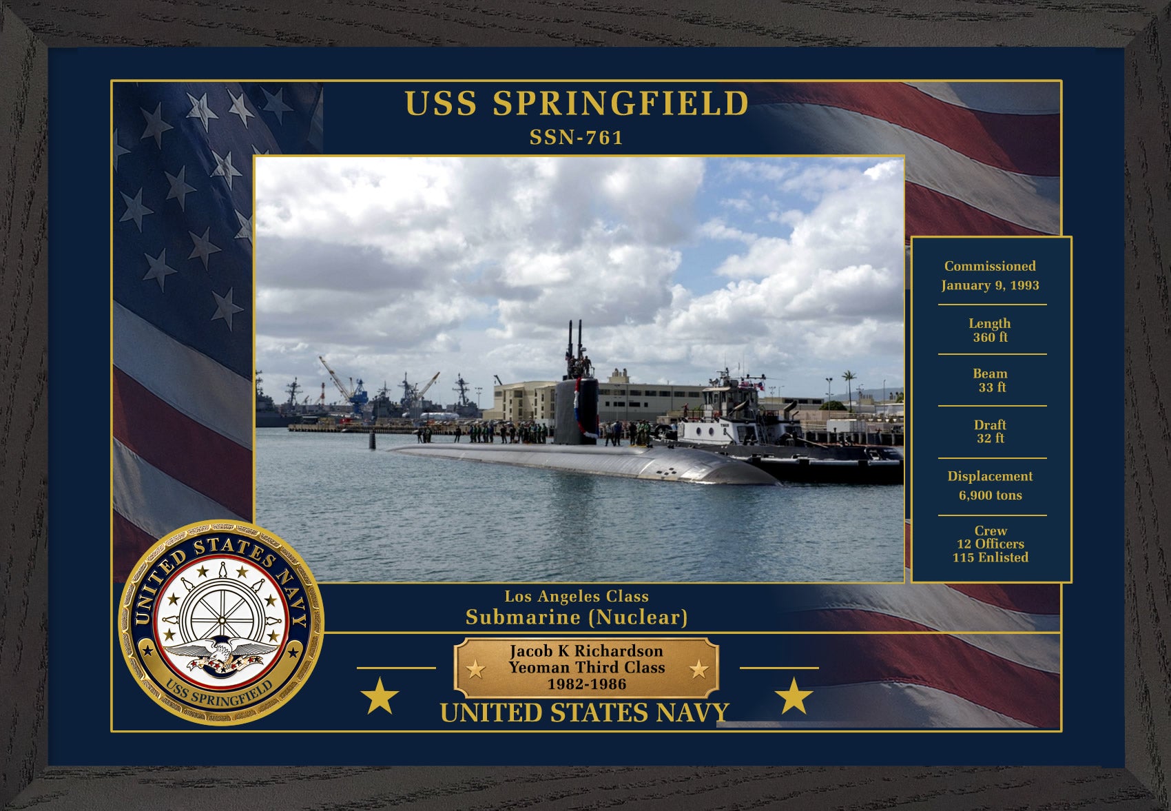 USS Springfield SSN-761 Framed Patriotic Photo
