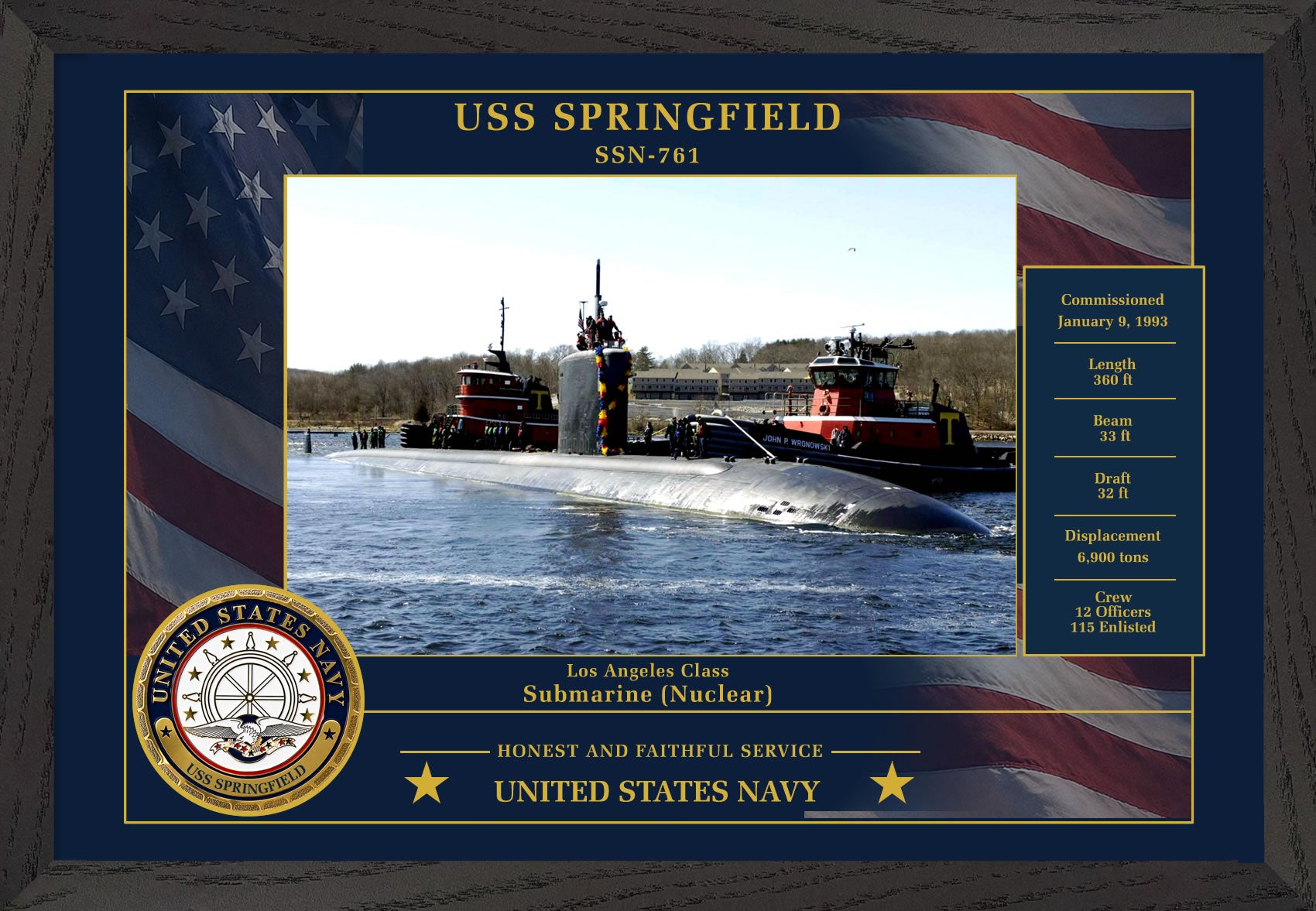 USS Springfield SSN-761 Framed Patriotic Photo