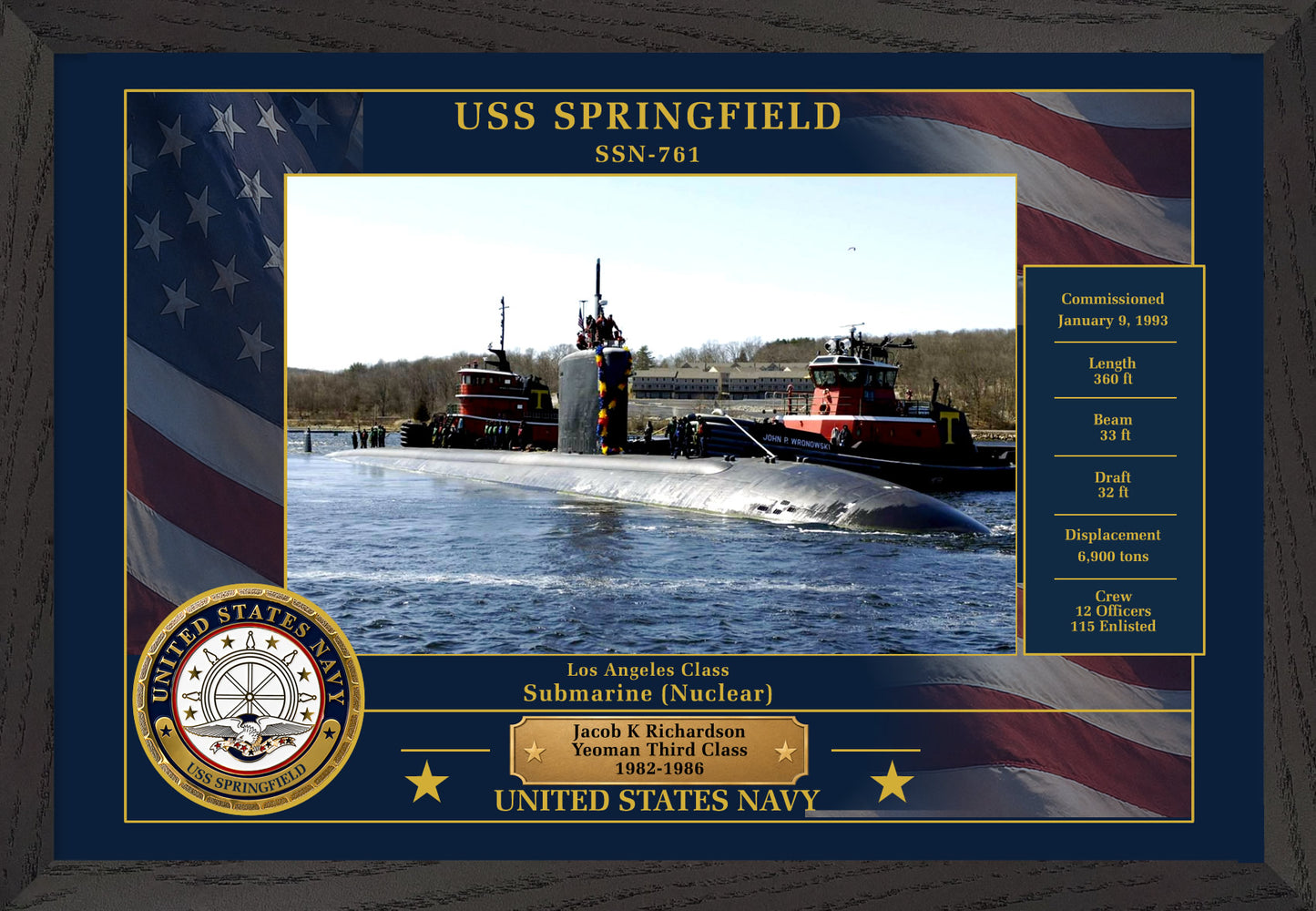 USS Springfield SSN-761 Framed Patriotic Photo