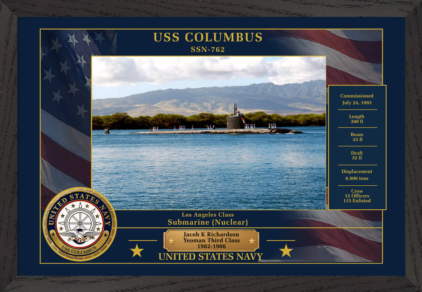 USS Columbus SSN-762 Framed Patriotic Photo