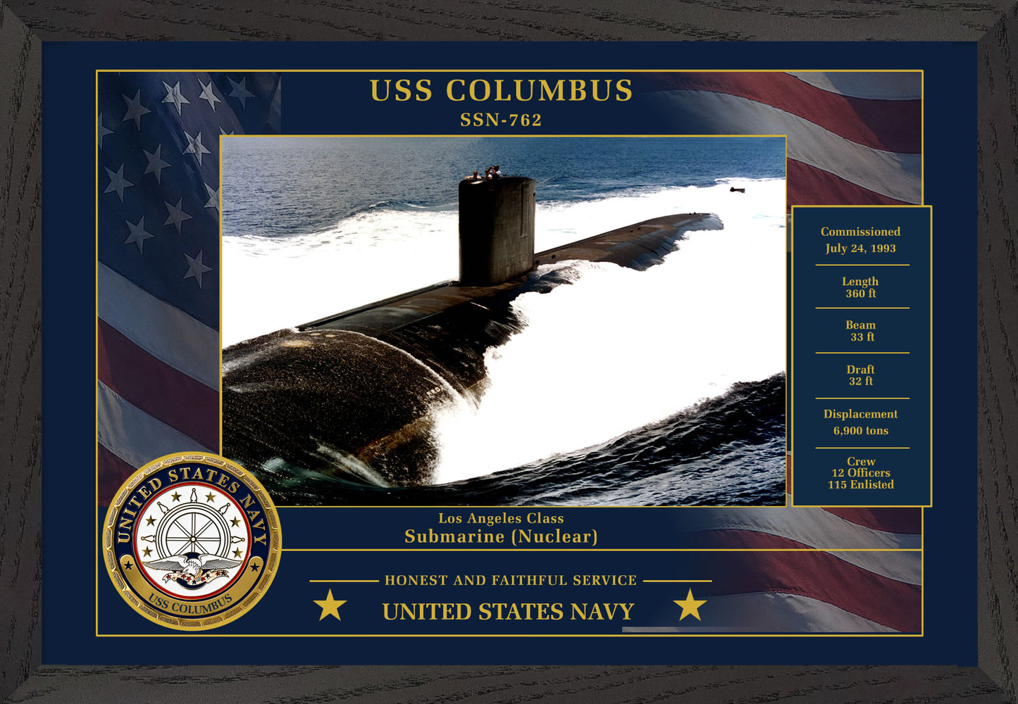 USS Columbus SSN-762 Framed Patriotic Photo