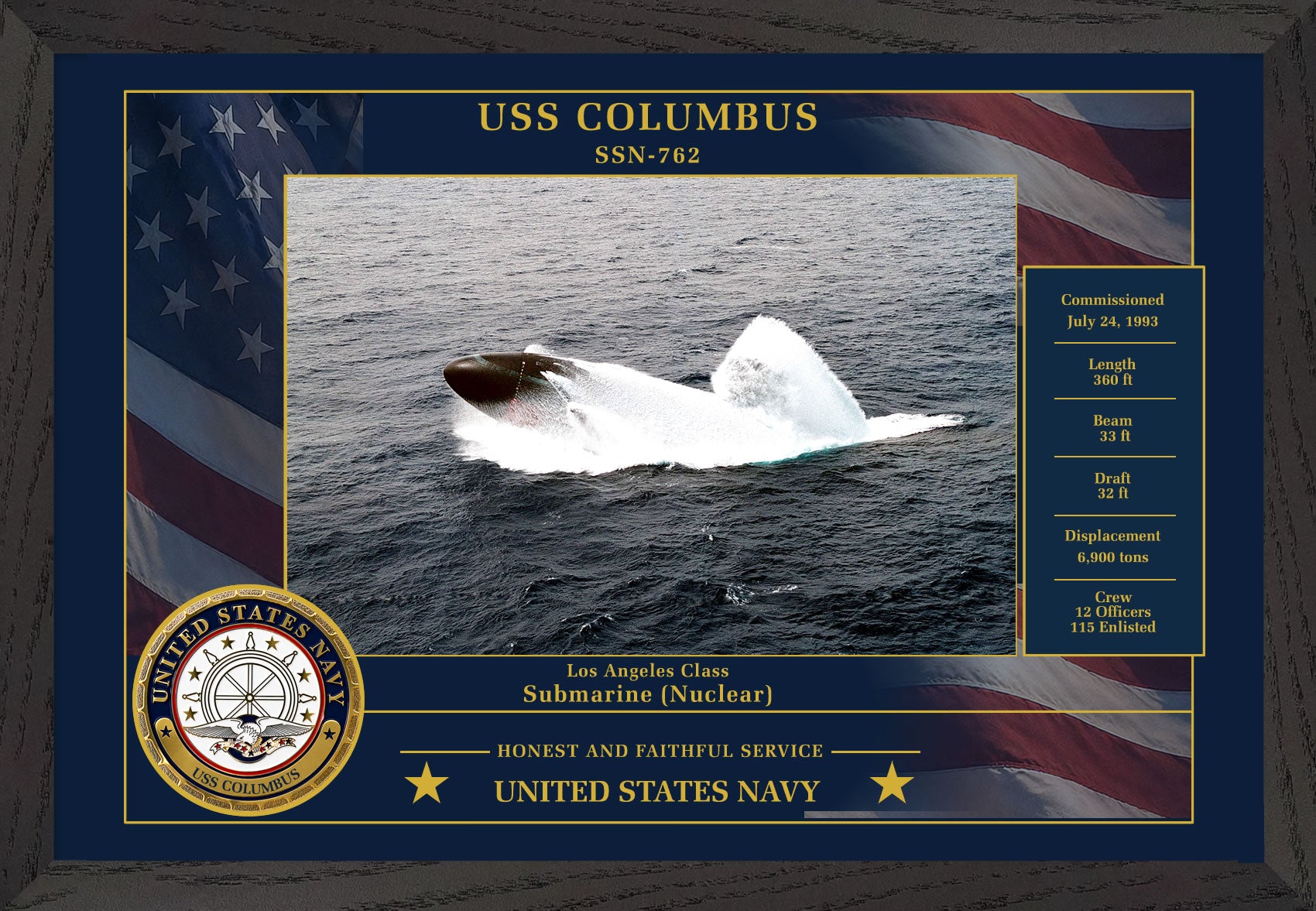 USS Columbus SSN-762 Framed Patriotic Photo