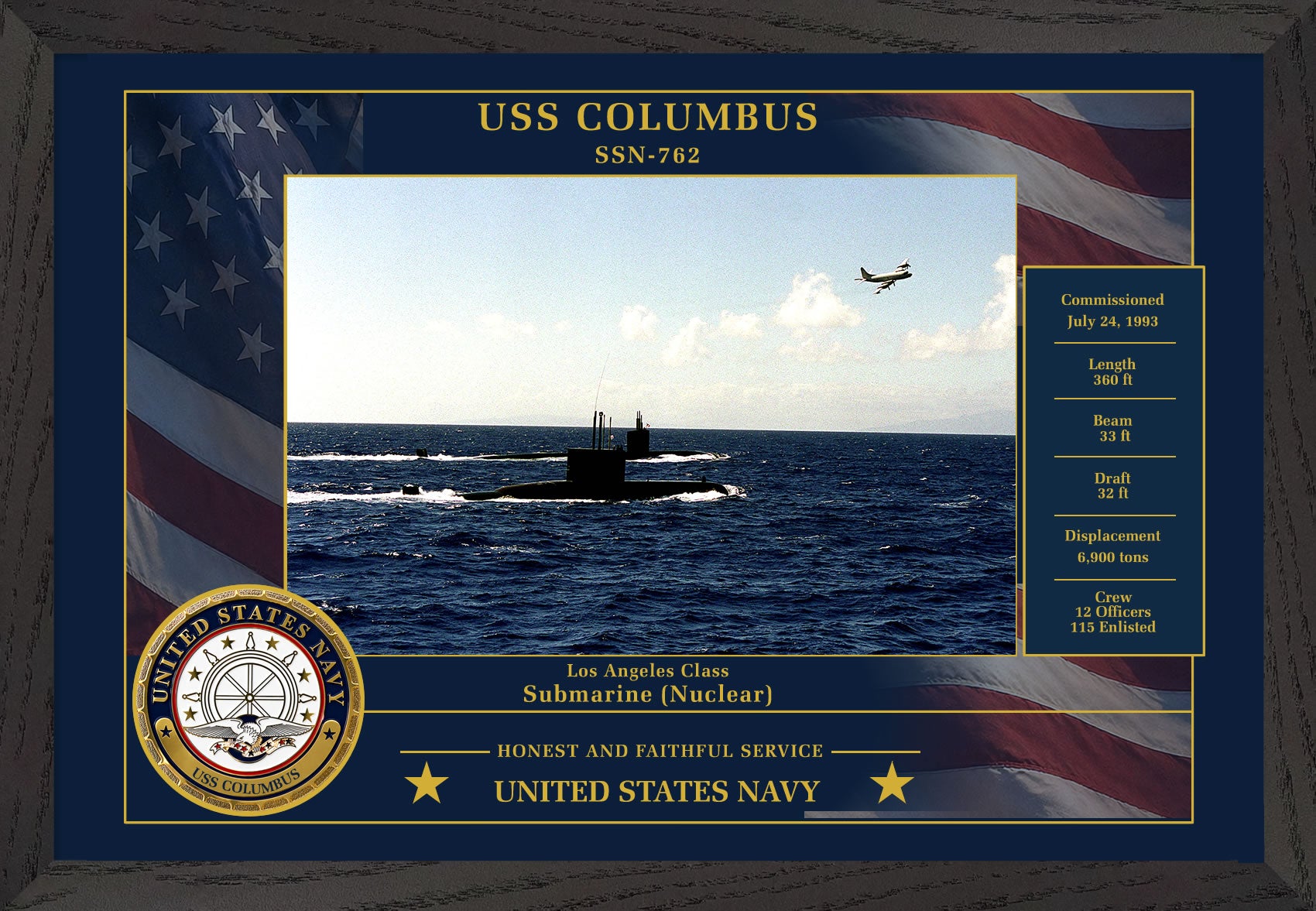 USS Columbus SSN-762 Framed Patriotic Photo