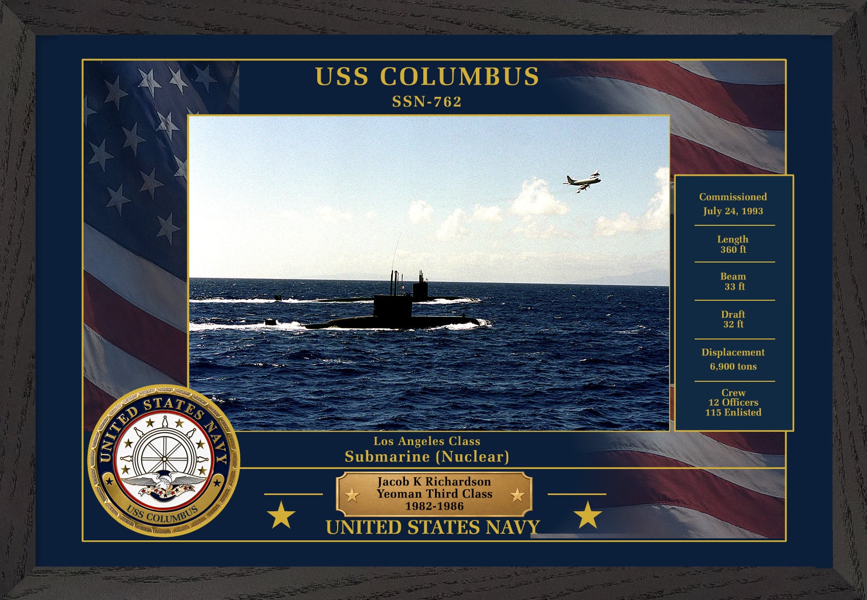 USS Columbus SSN-762 Framed Patriotic Photo