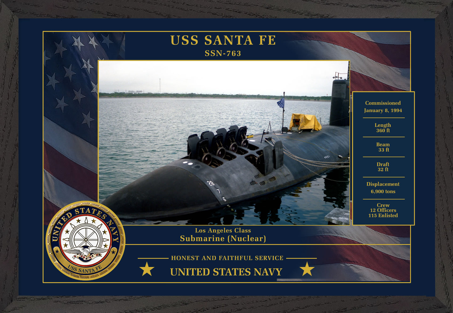 USS Santa Fe SSN-763 Framed Patriotic Photo