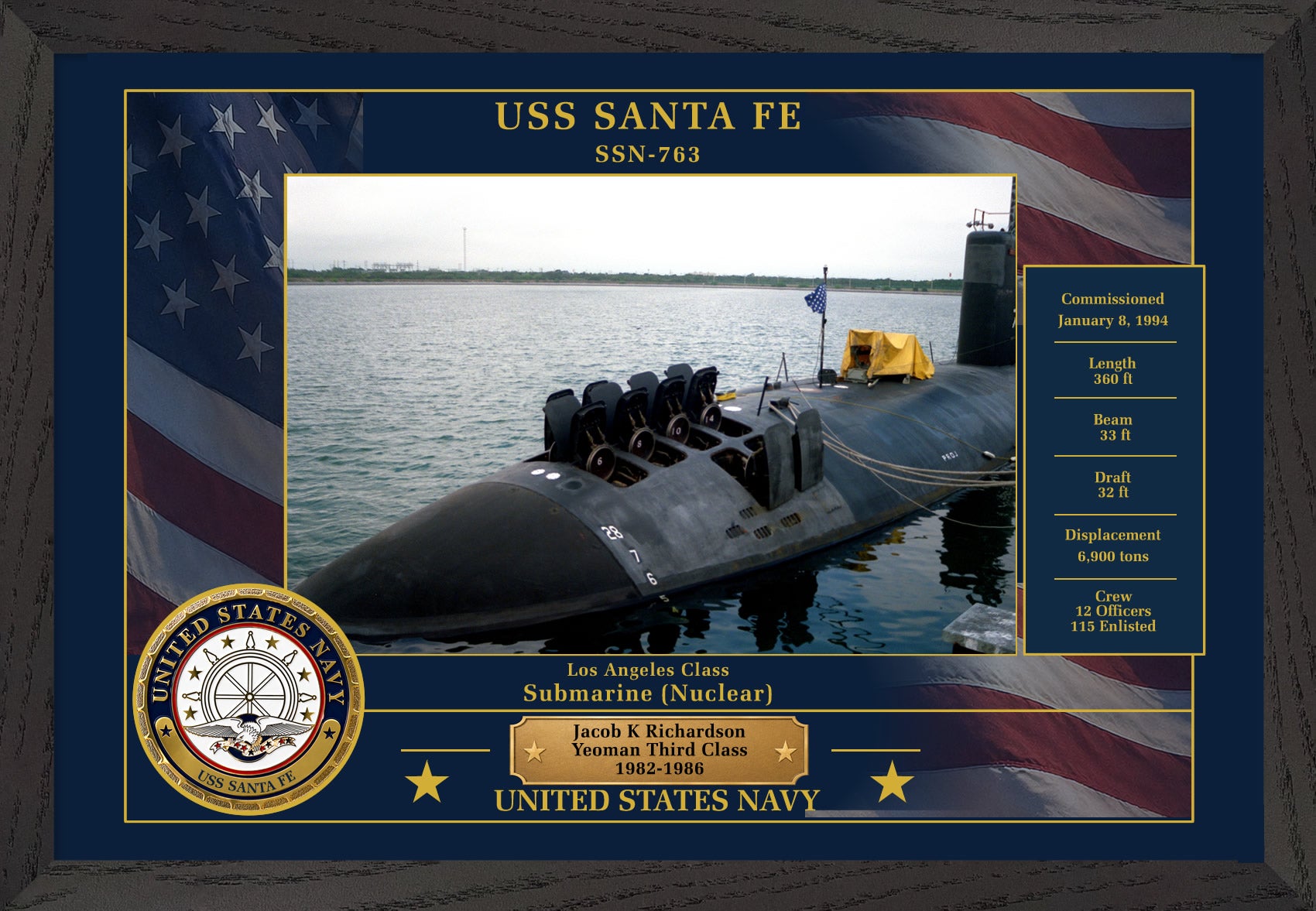 USS Santa Fe SSN-763 Framed Patriotic Photo